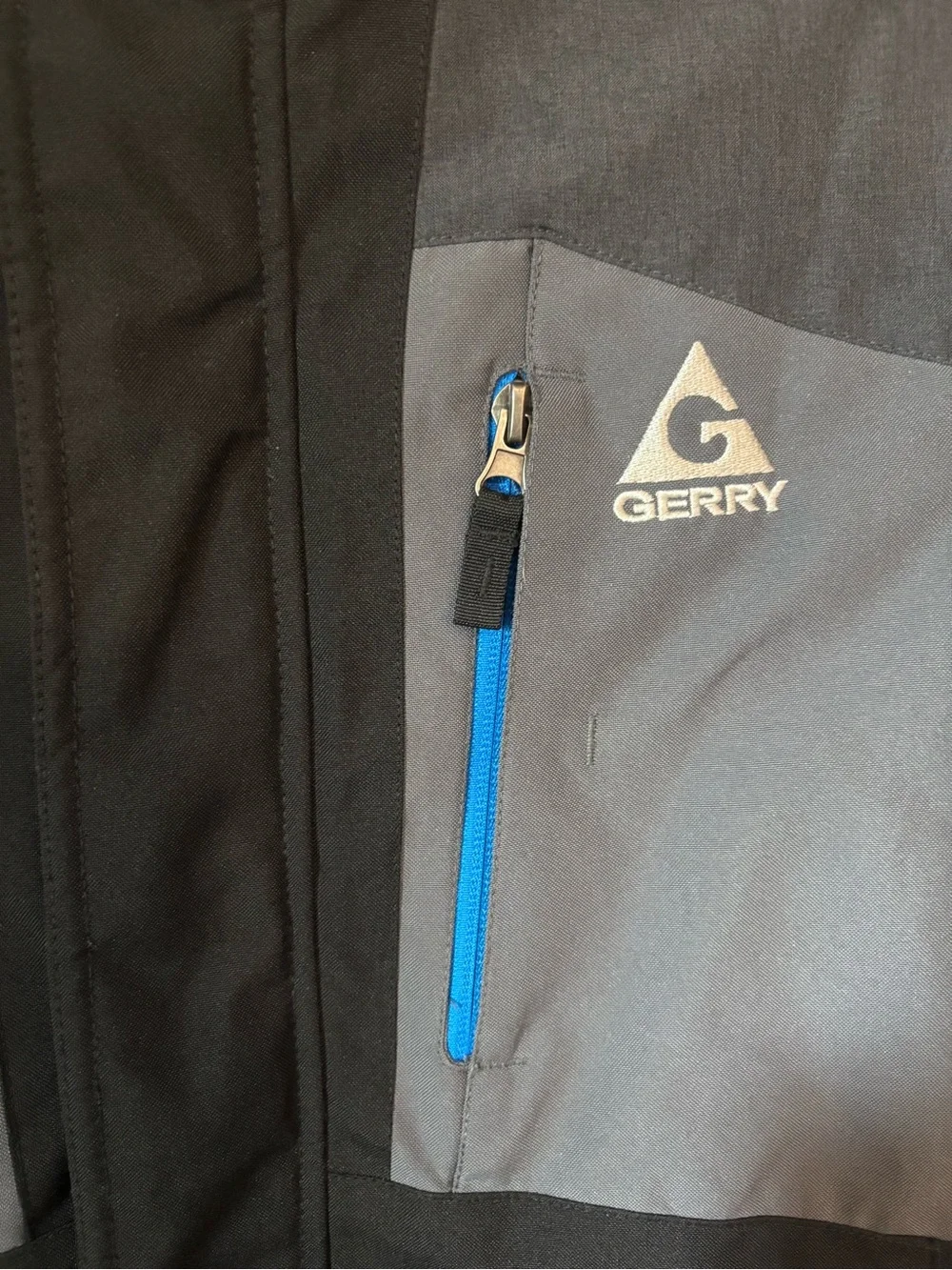 Gerry Black, Gray, & Blue Hooded Puffer Jacket; outer shell only